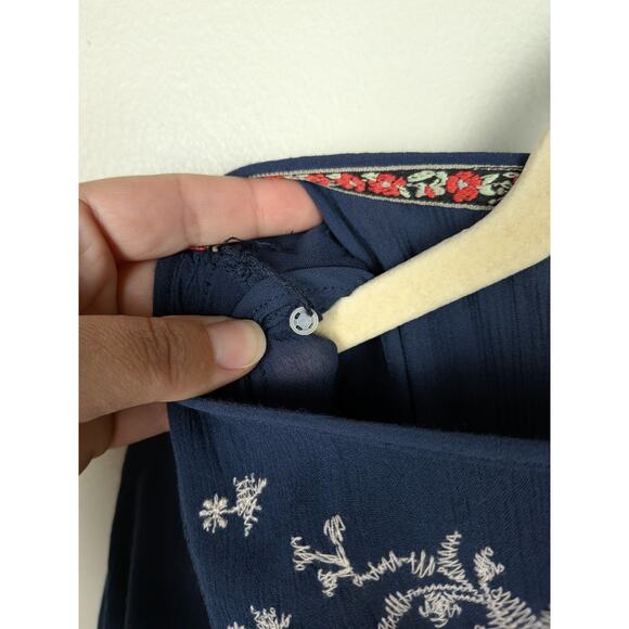 KNOX ROSE Navy Blue Embroidered Mini Peasant Dress Short Sleeve Women's Medium - Picture 4 of 6